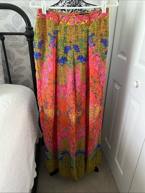 AKIRA Pants - AKIRA Coral Pink & Orange Bohemian Floral wide leg pants with back zipper